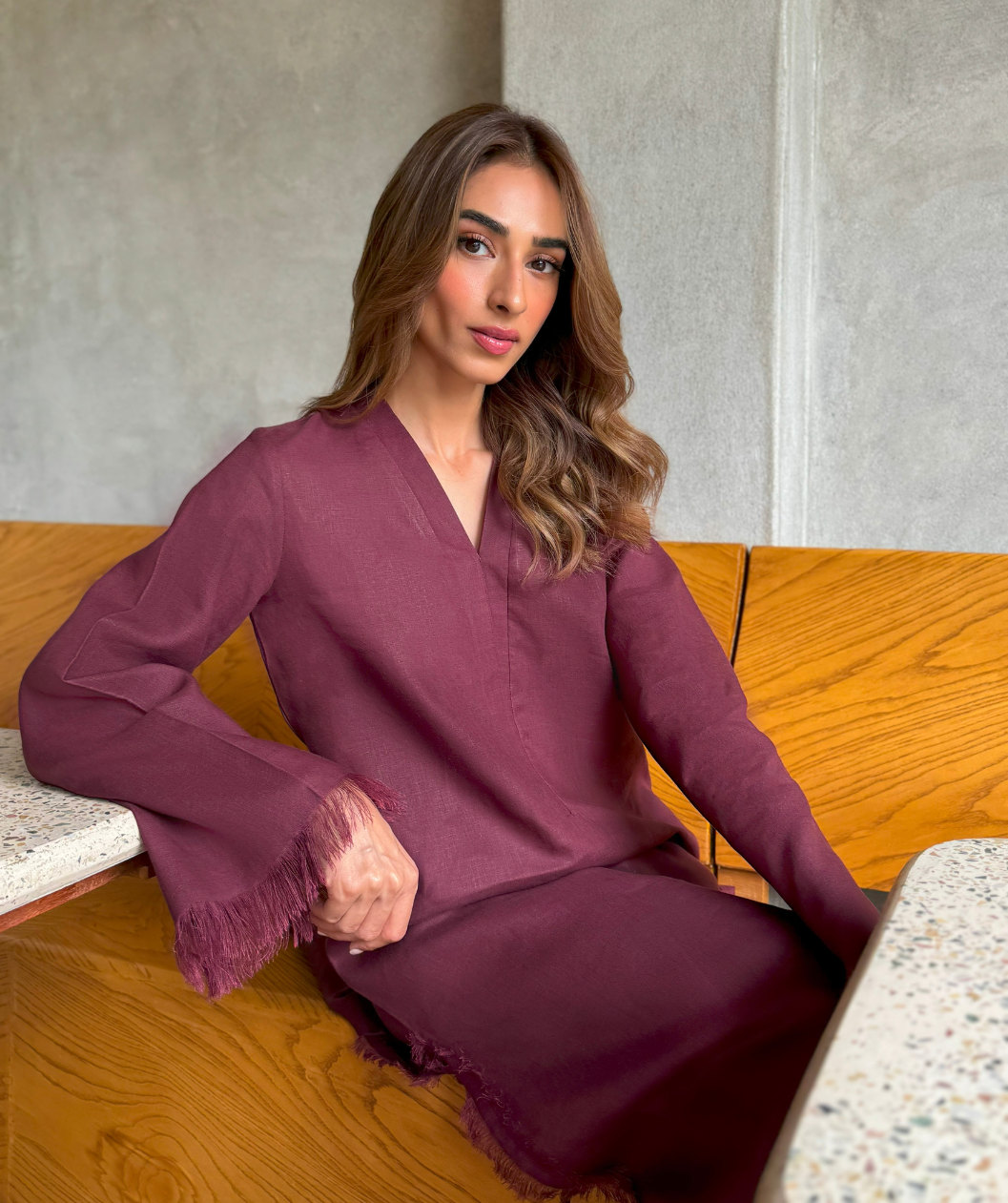 Burgundy Alara linen set