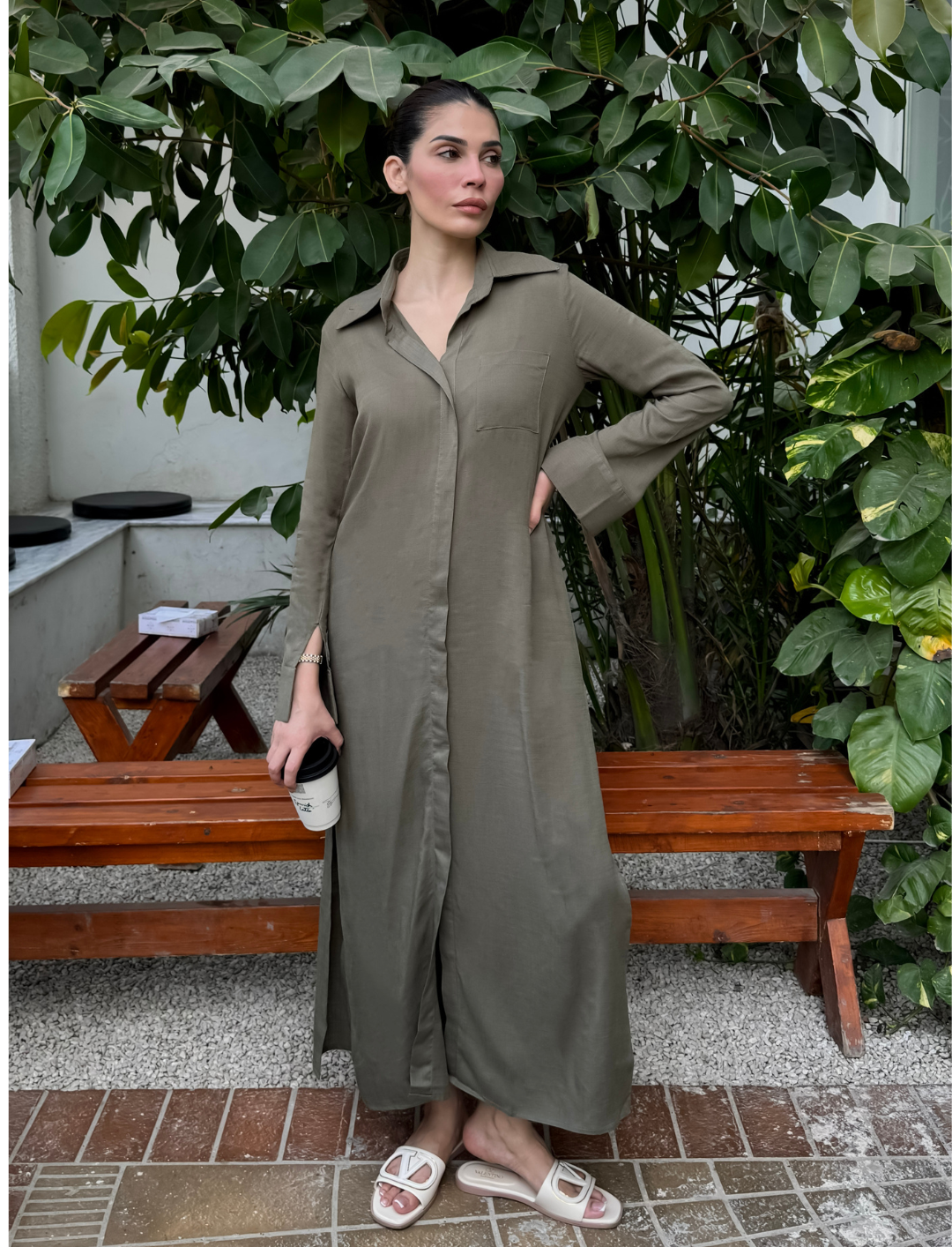 Khaki Green Alara Linen Set